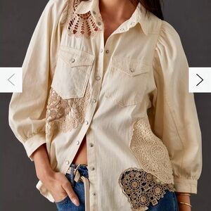 Boho with western flair! Ladies Anthropologie Pilcro  pearl snap top